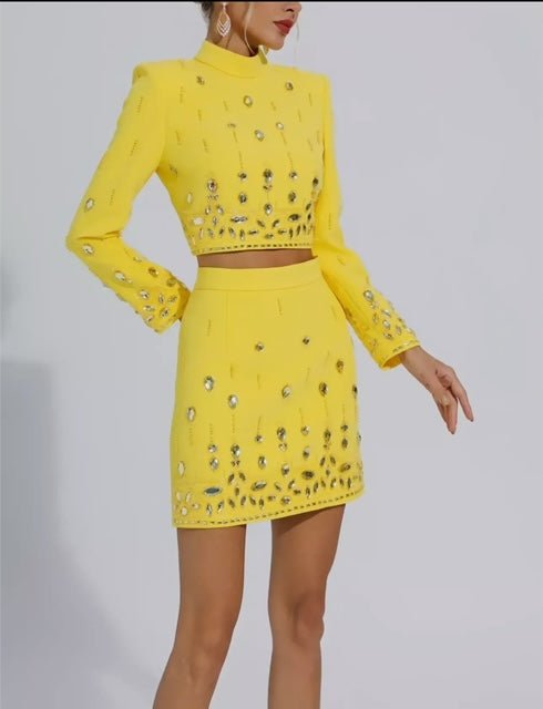 Beaded Diamond Cropped Top and Skirt Suit - The Village Retail