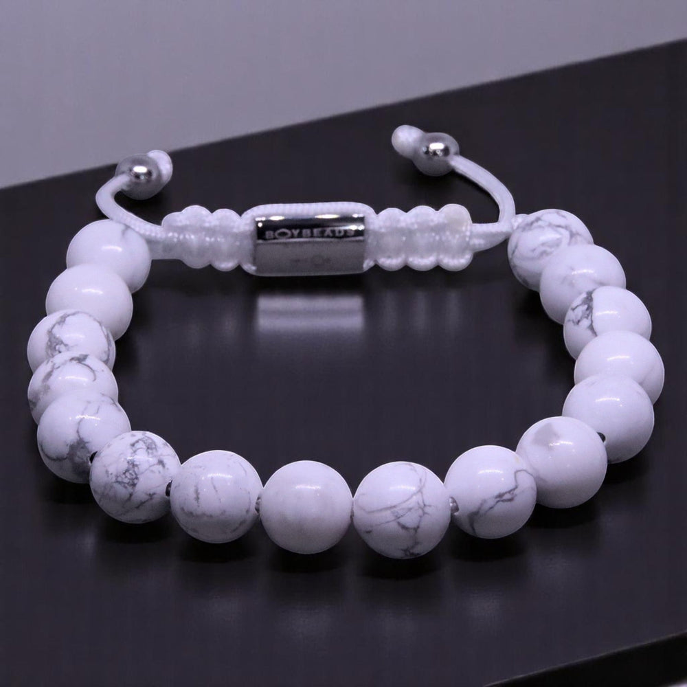 BOYBEADS Men's 10mm White Howlite Adjustable Beaded Bracelet - The Village Retail