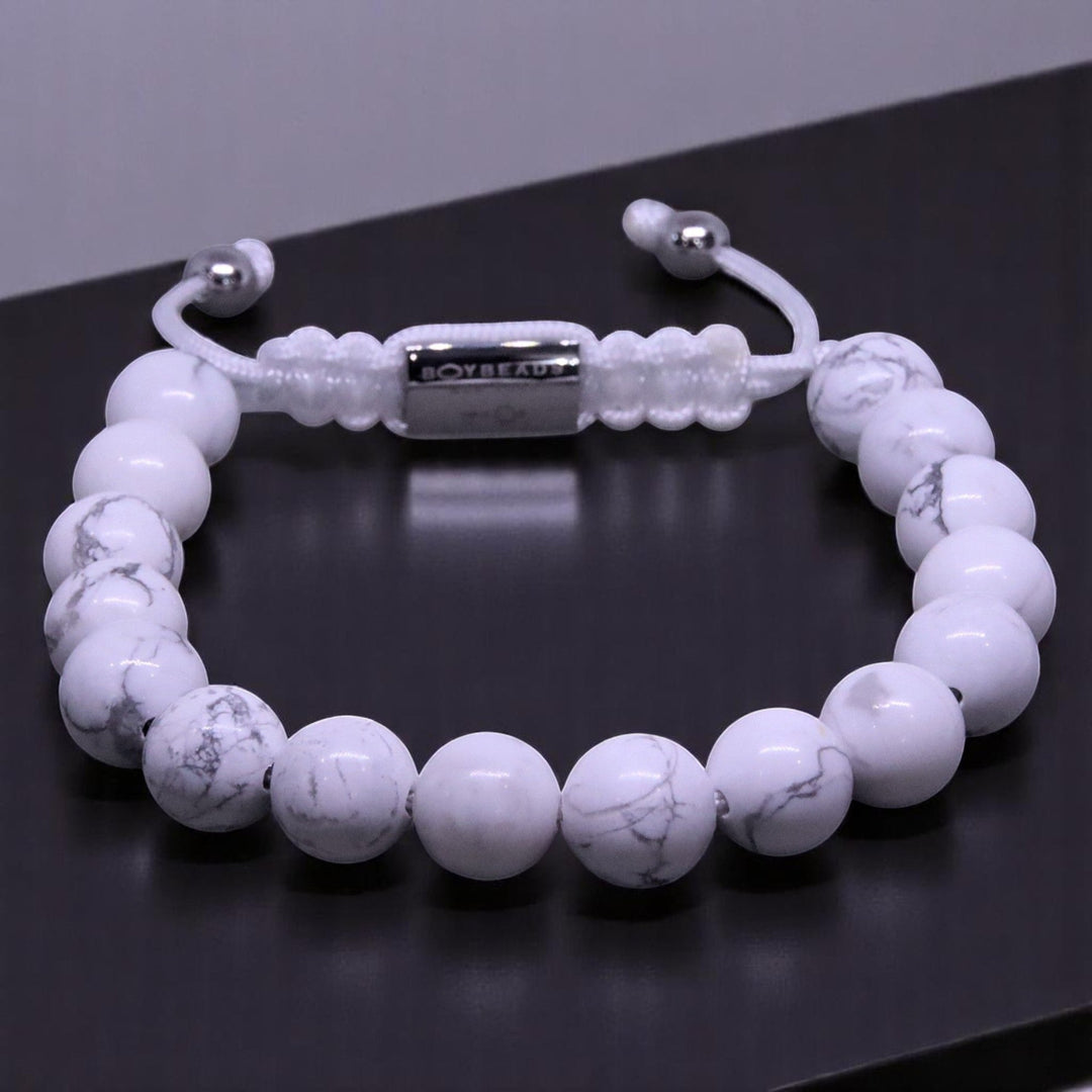 BOYBEADS Men's 10mm White Howlite Adjustable Beaded Bracelet - The Village Retail