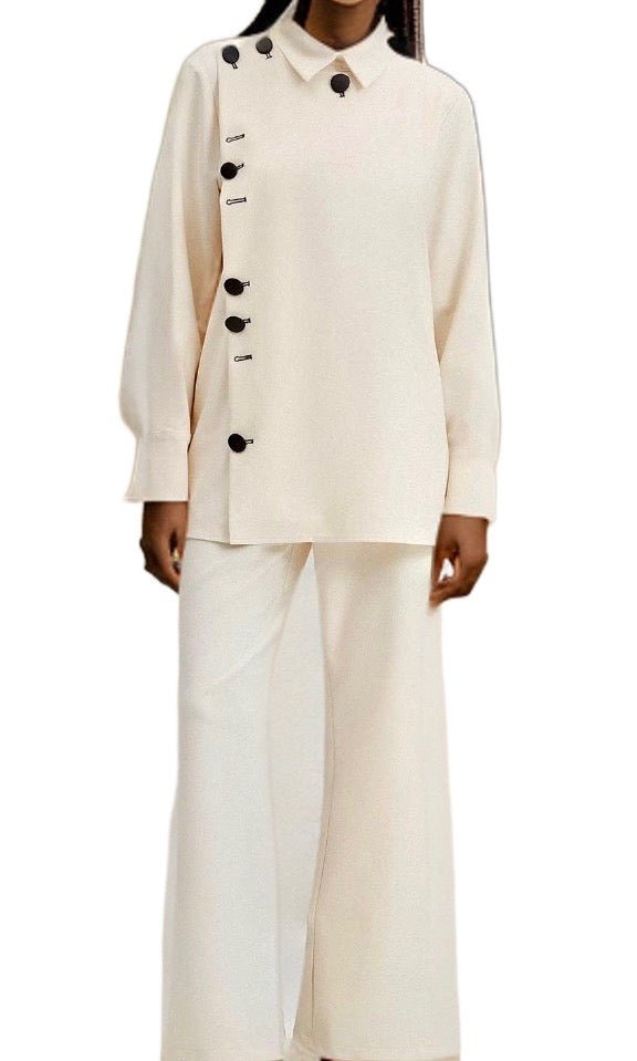 Button Detail Crepe Set - The Village Retail