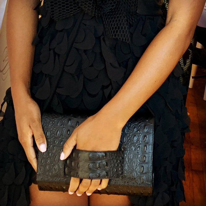 KD Hand Clutch - Black Croc Embossed - The Village Retail
