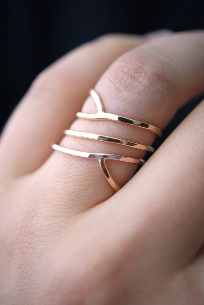 Large Hammered Curved Wraparound Ring, 14K Rose Gold Fill - The Village Retail