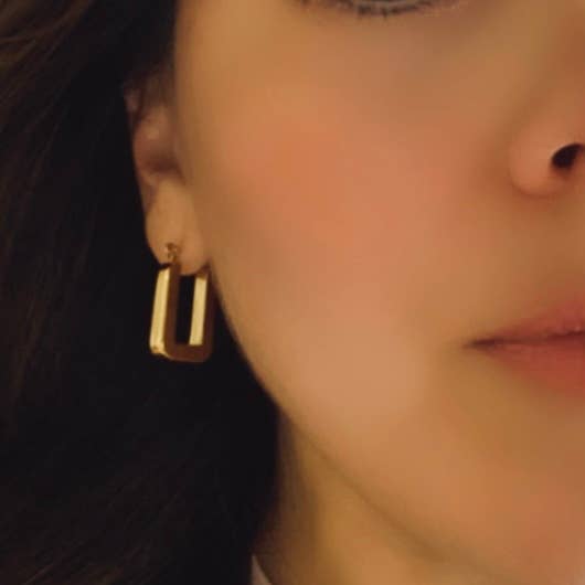 18k Rectangular Gold Plated Dangle Earrings Lightweight - The Village Retail