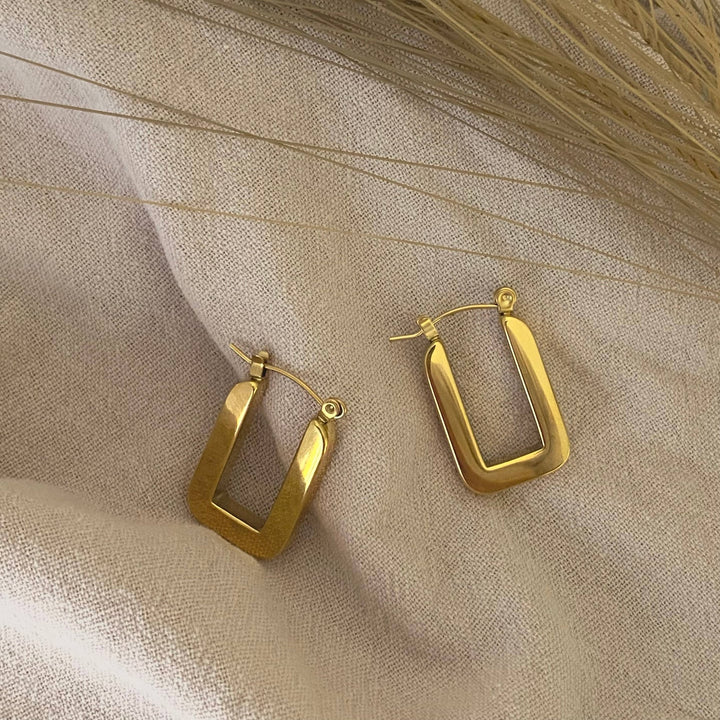 18k Rectangular Gold Plated Dangle Earrings Lightweight - The Village Retail