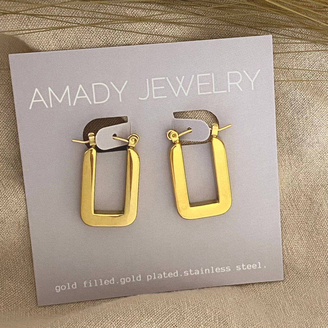 18k Rectangular Gold Plated Dangle Earrings Lightweight - The Village Retail