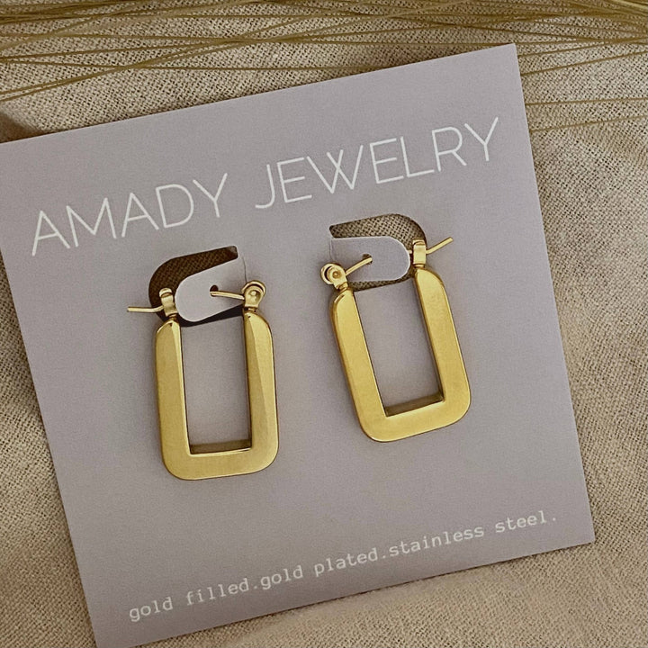 18k Rectangular Gold Plated Dangle Earrings Lightweight - The Village Retail