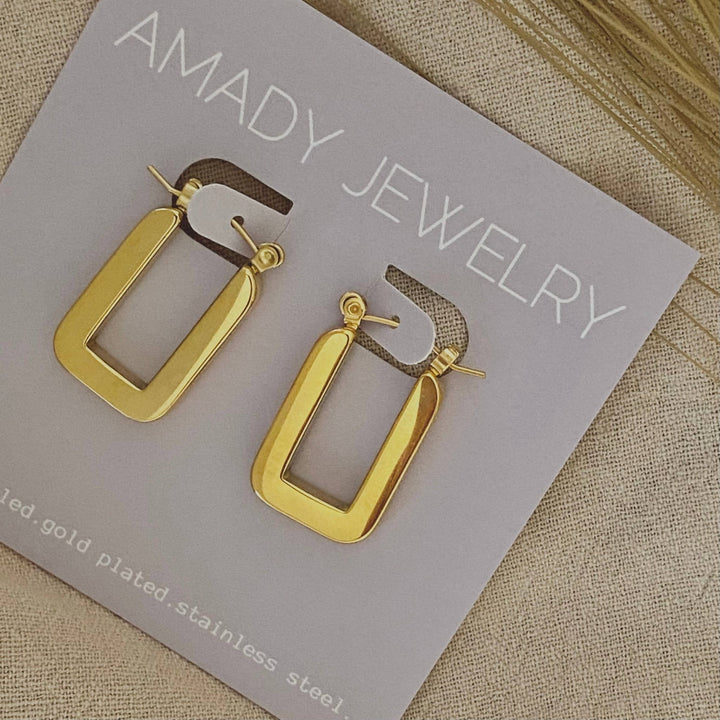 18k Rectangular Gold Plated Dangle Earrings Lightweight - The Village Retail