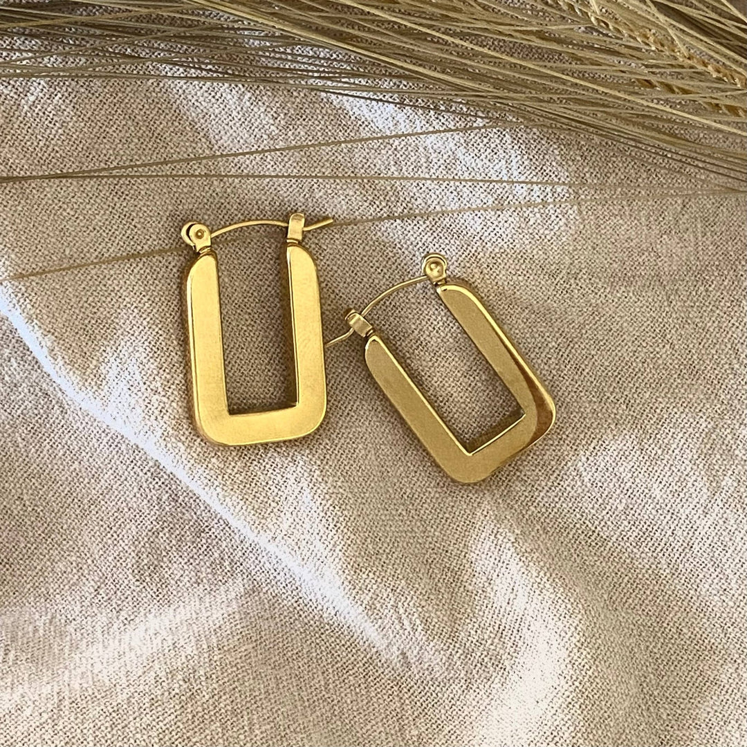 18k Rectangular Gold Plated Dangle Earrings Lightweight - The Village Retail