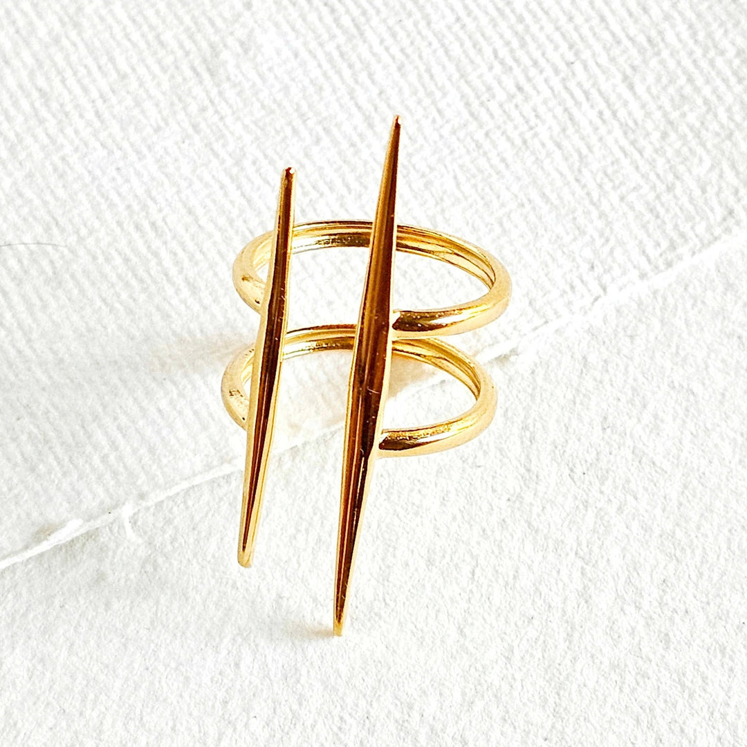 18kt plated barbed gold spike ring handmade adjustable - The Village Retail