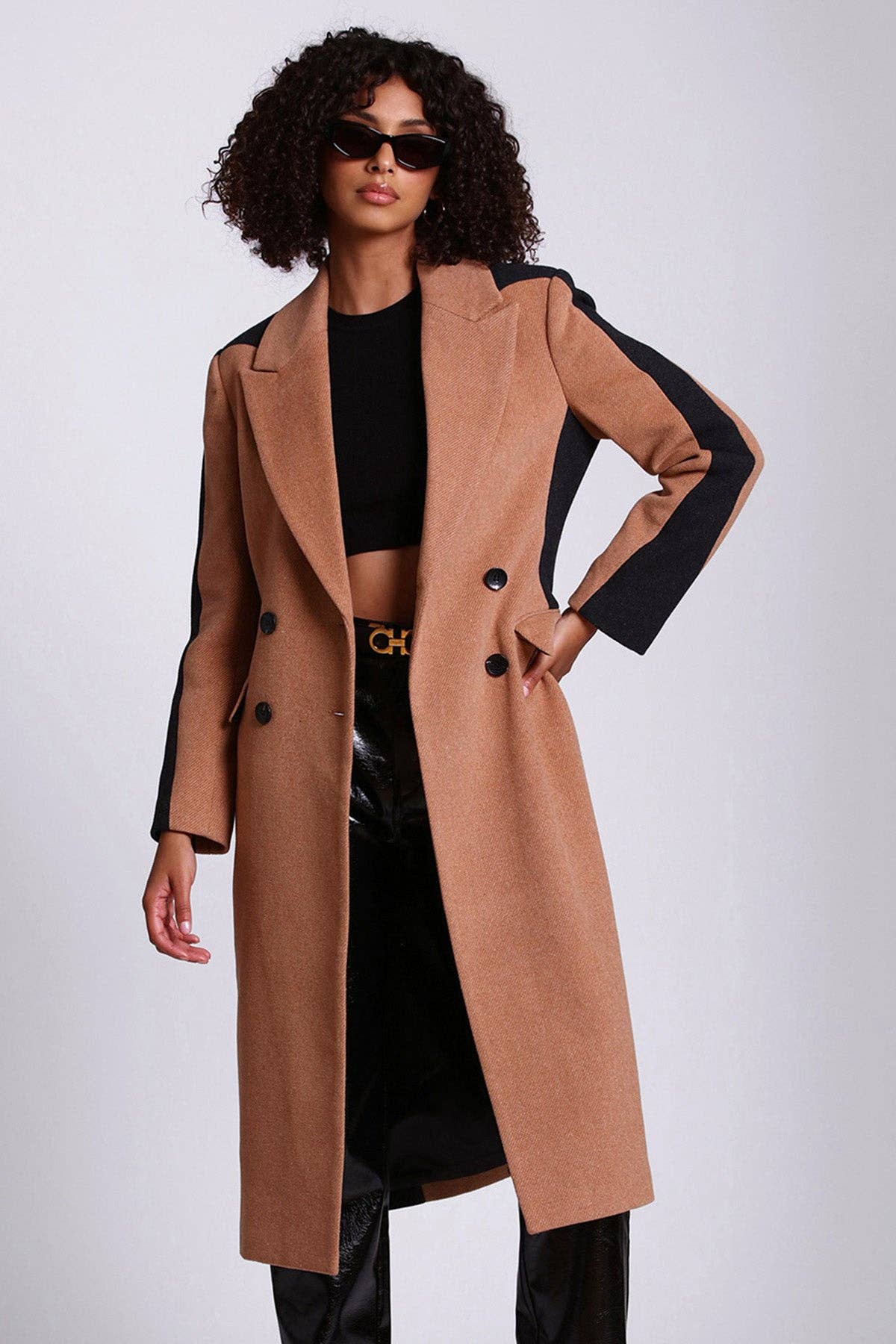 Colorblock Wool Blend Tailored Coat