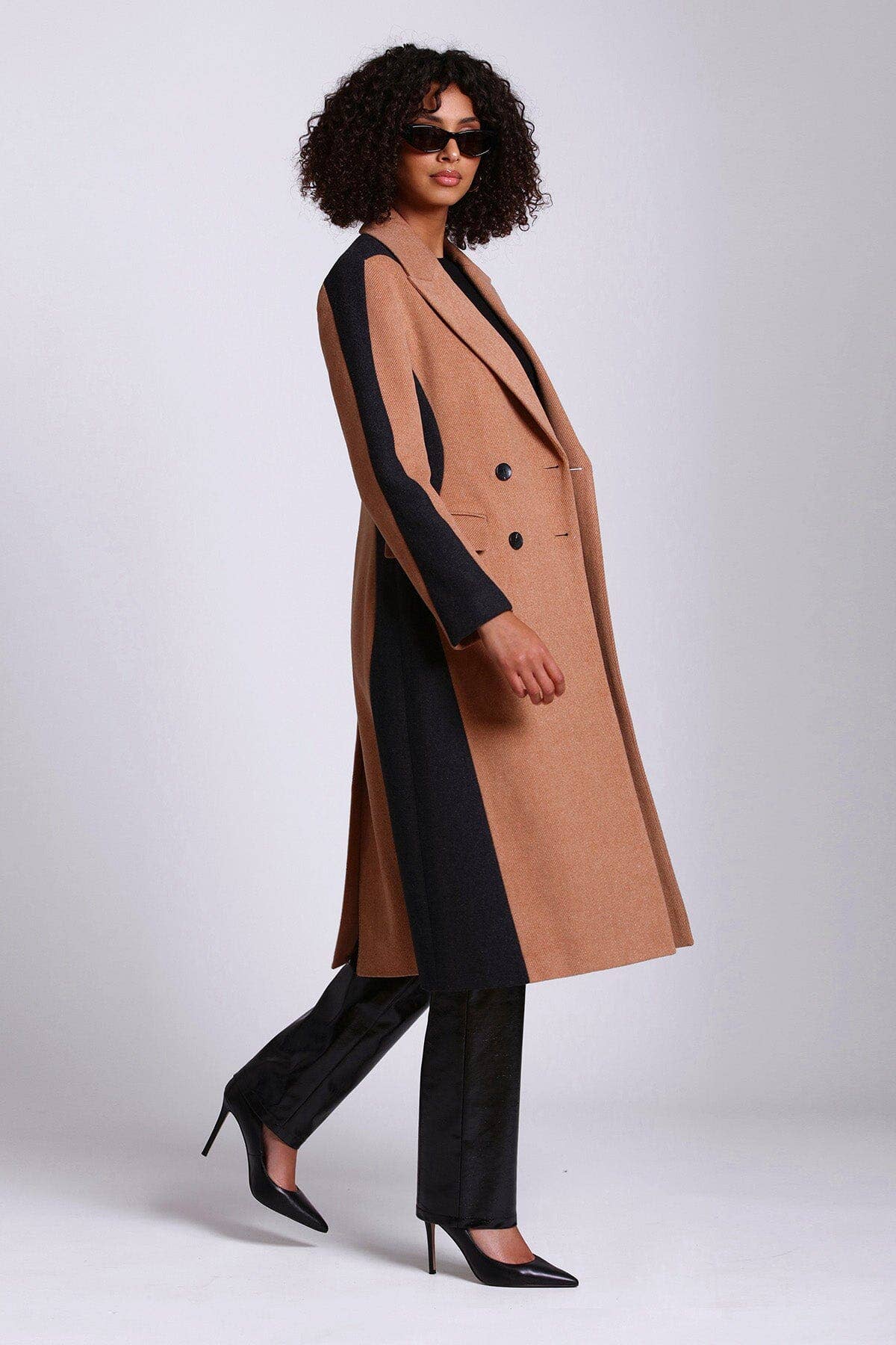 Colorblock Wool Blend Tailored Coat