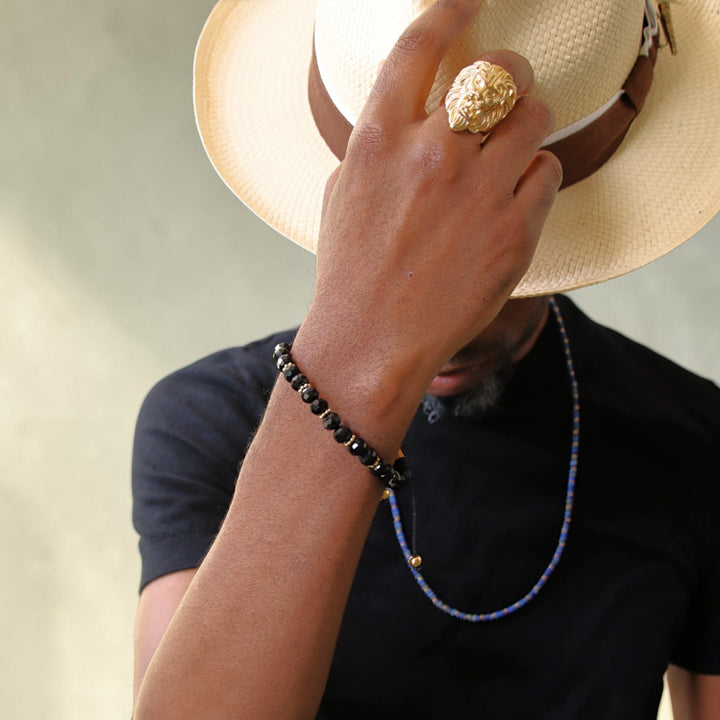 Boybeads | Faceted Black Onyx and Stainless Steel Adjustable Beaded Bracelet