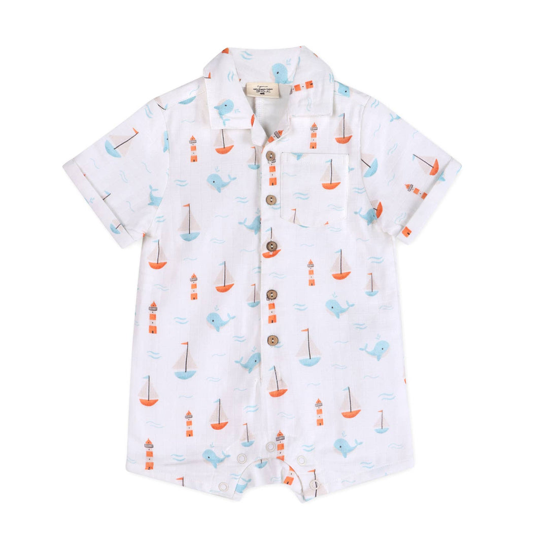 Sailboat Organic Baby Button Romper