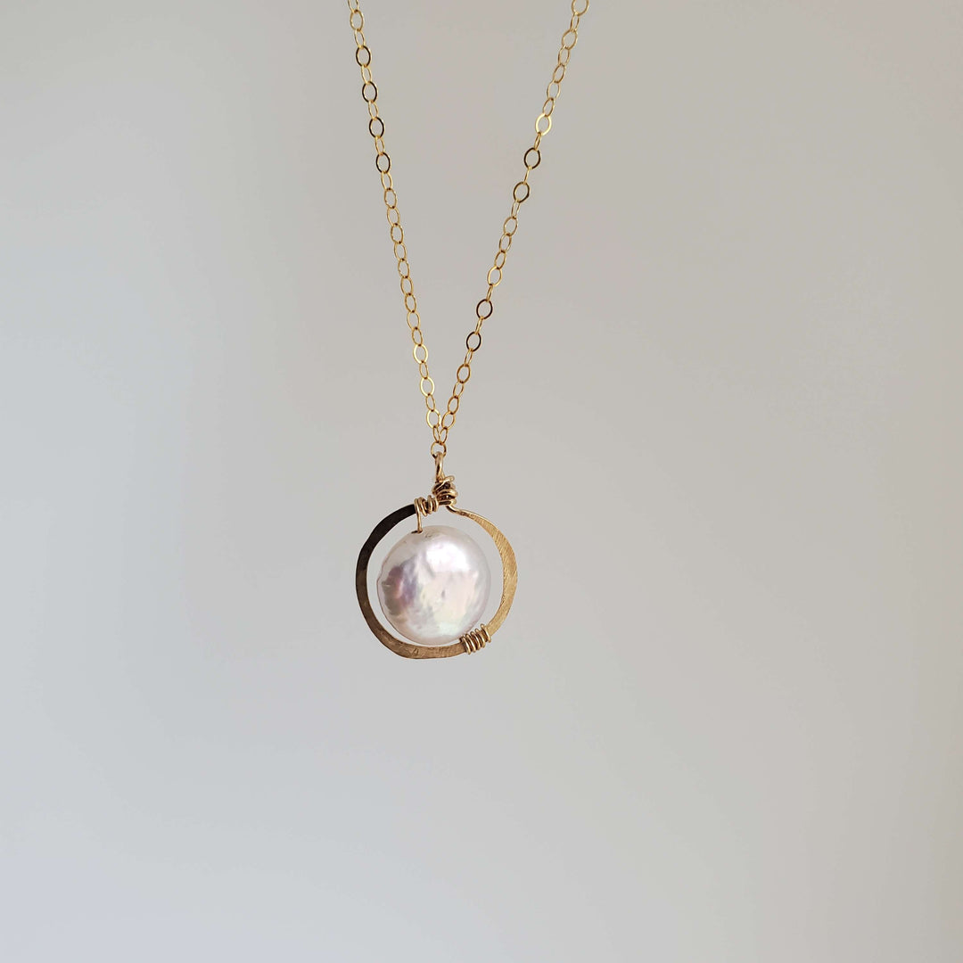 Coin Pearl Frame Pendant Necklace