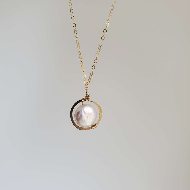 Coin Pearl Frame Pendant Necklace