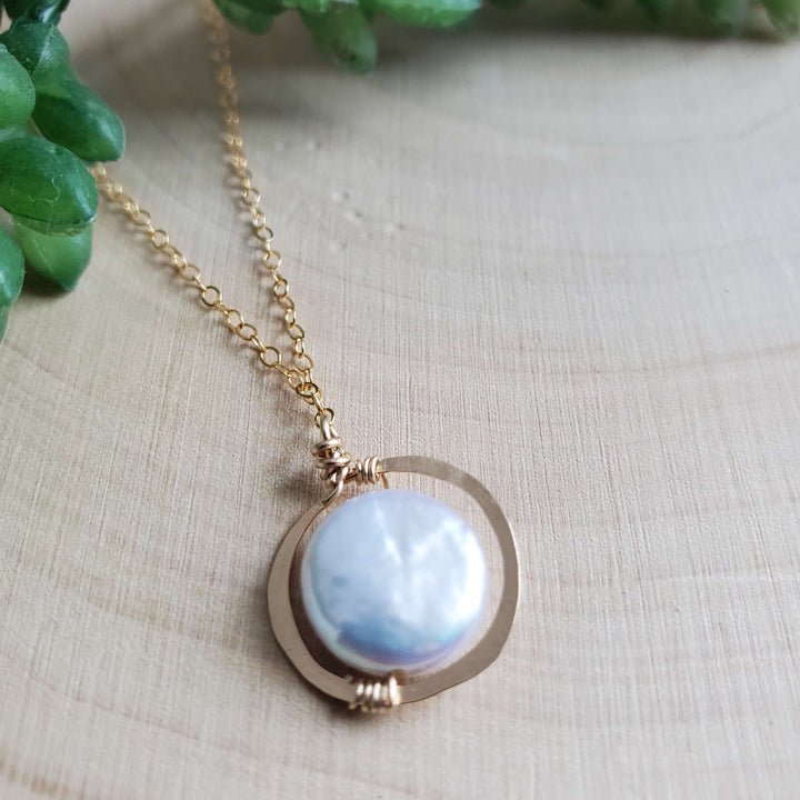 Coin Pearl Frame Pendant Necklace