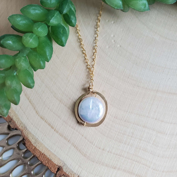 Coin Pearl Frame Pendant Necklace