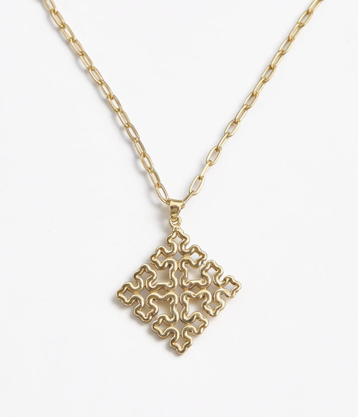 Gold-tone Bela 1.0 necklace with an ornate Ethiopian cross pendant on an oval-link chain