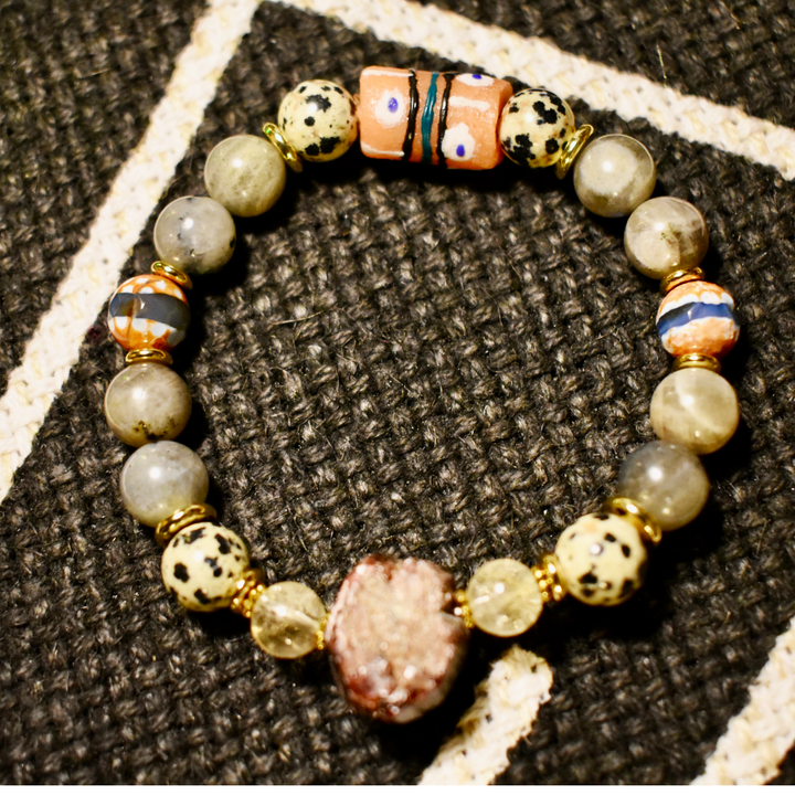 Labradorite &amp; Raw Garnet Bracelet of Passion and Renewal