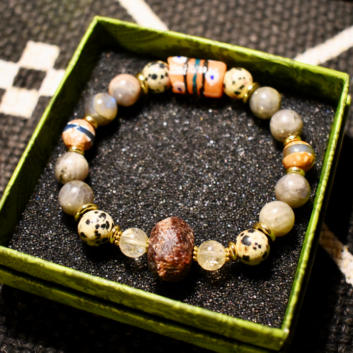 Labradorite &amp; Raw Garnet Bracelet of Passion and Renewal