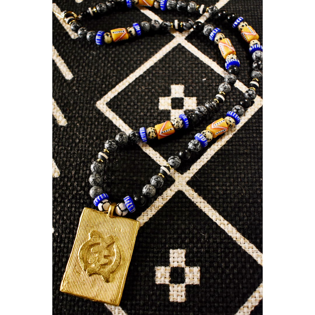 Snowflake Obsidian Gye Nyame Necklace of Grounded Faith