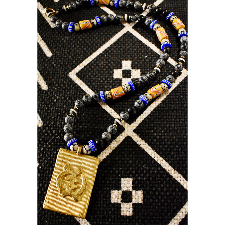 Snowflake Obsidian Gye Nyame Necklace of Grounded Faith