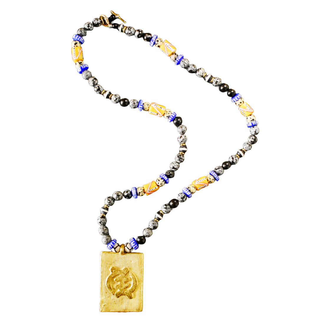 Snowflake Obsidian Gye Nyame Necklace of Grounded Faith