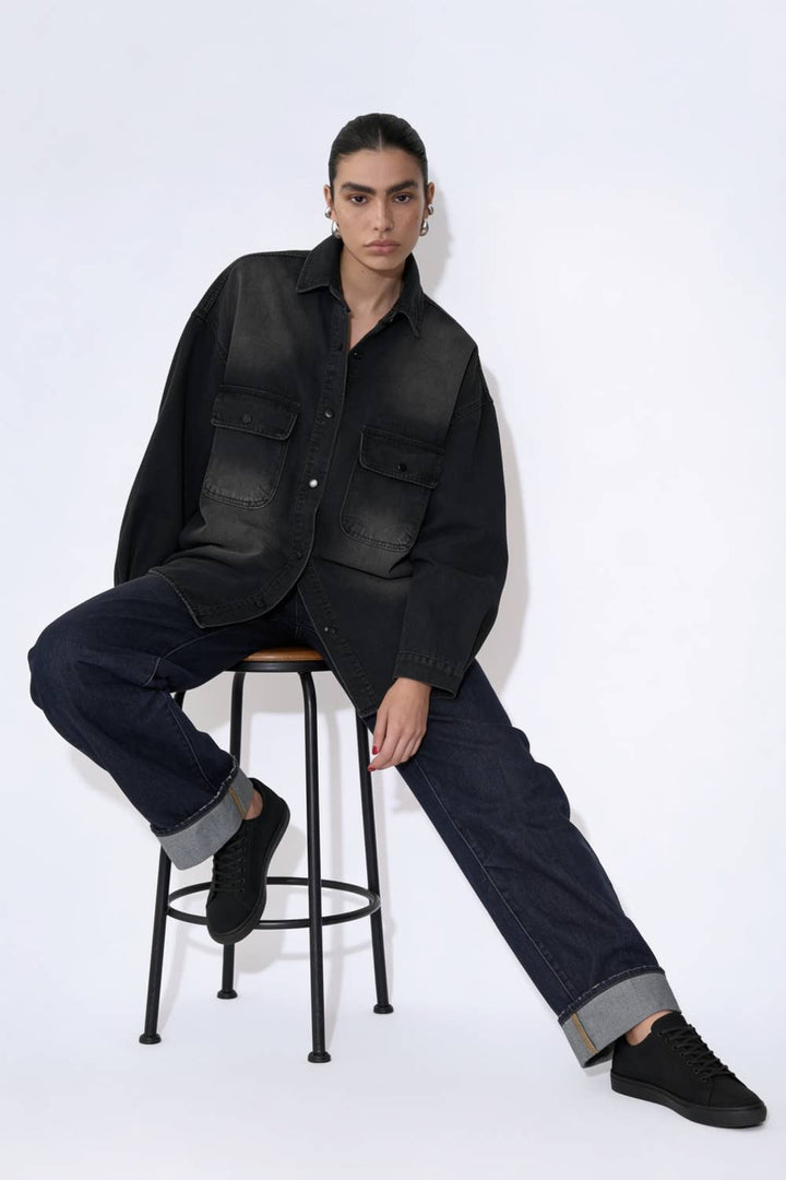 Oversized Faded Denim Shirt Jacket
