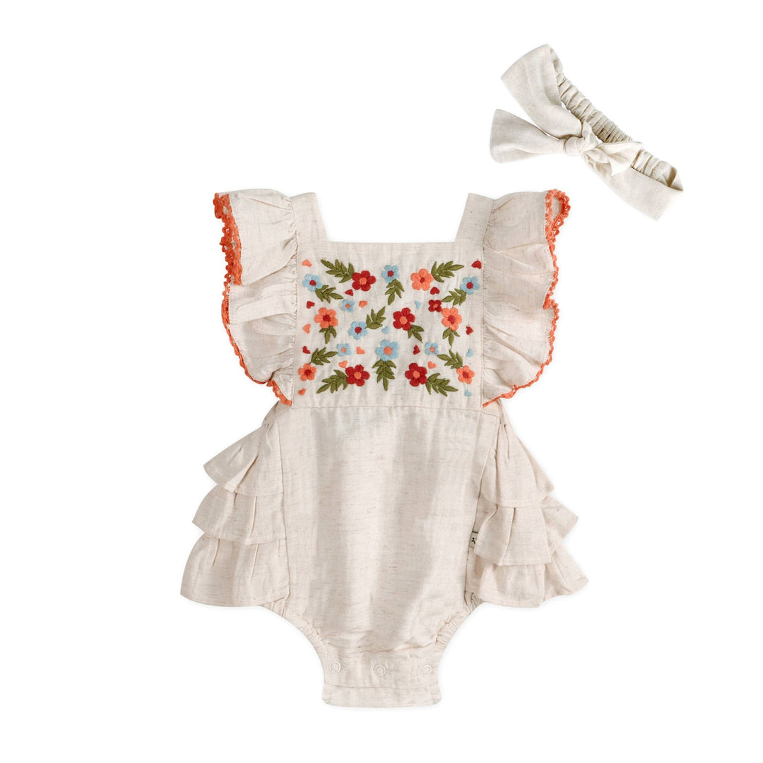 Anya Embroidered Baby Romper + Headband Set - The Village Retail