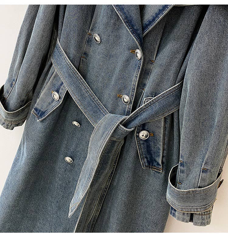 Autumn Heavy - duty Denim Collar Long Coat - The Village Retail