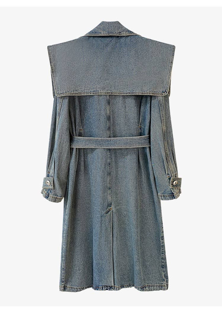 Autumn Heavy - duty Denim Collar Long Coat - The Village Retail