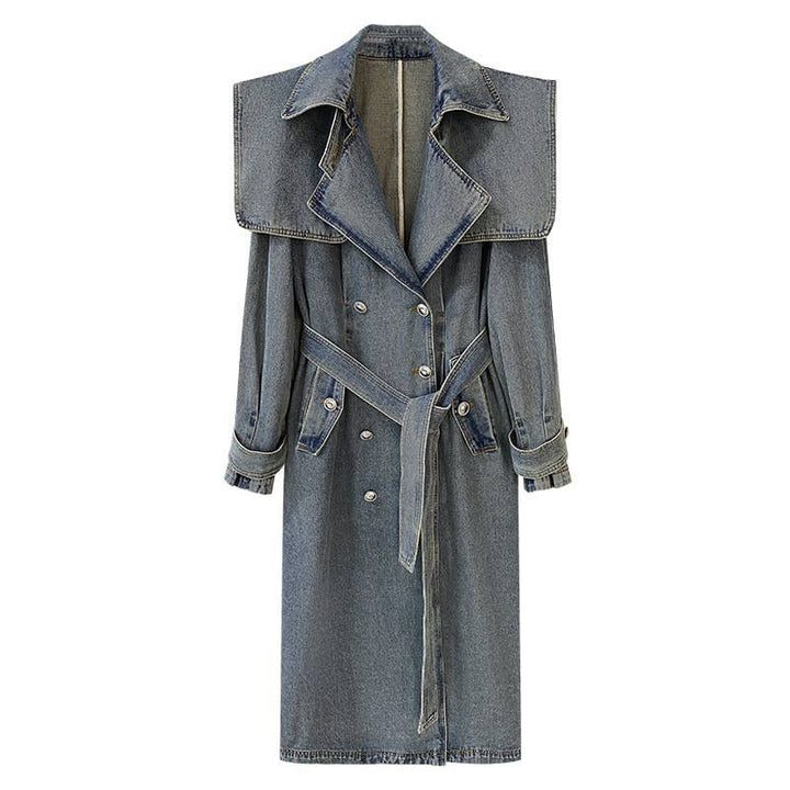 Autumn Heavy - duty Denim Collar Long Coat - The Village Retail