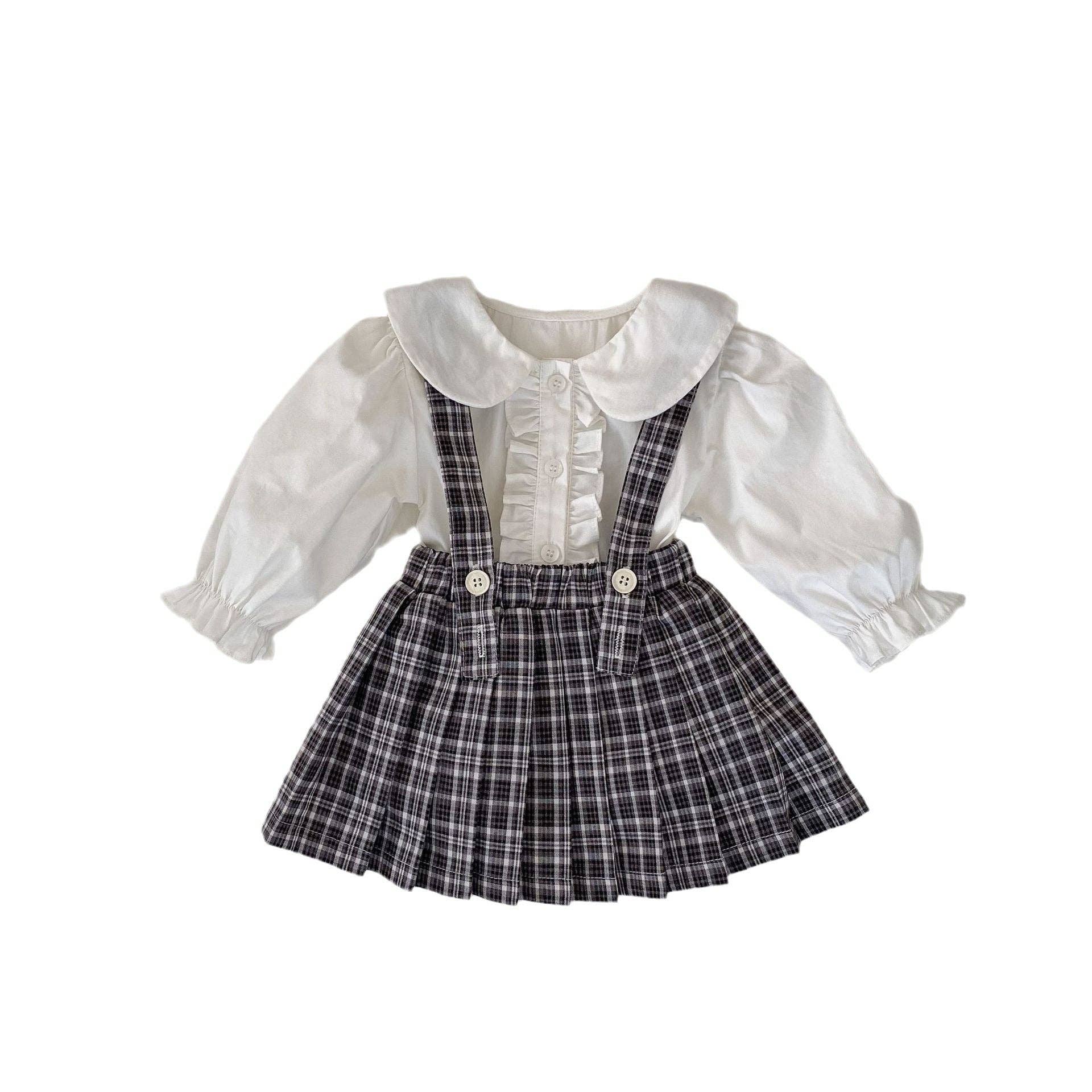Baby Girl Ruffle Blouse and Plaid Skirt Set