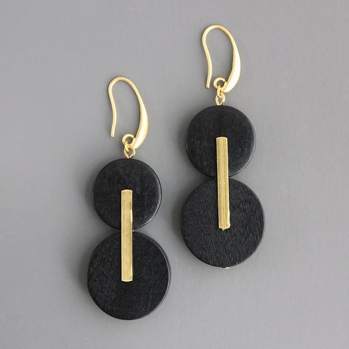 Black wood and brass earrings - The Village Retail