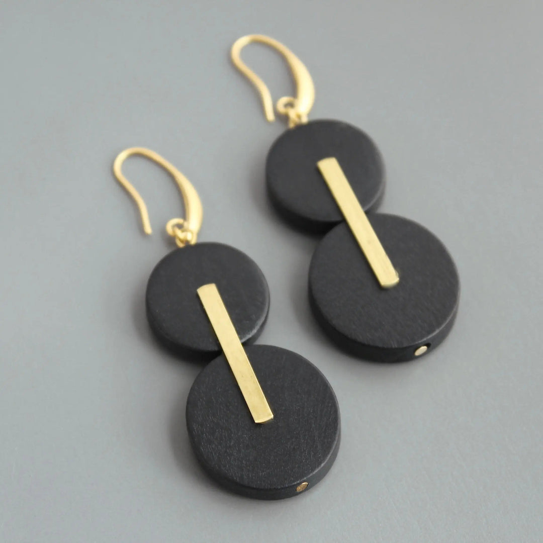 Black wood and brass earrings - The Village Retail