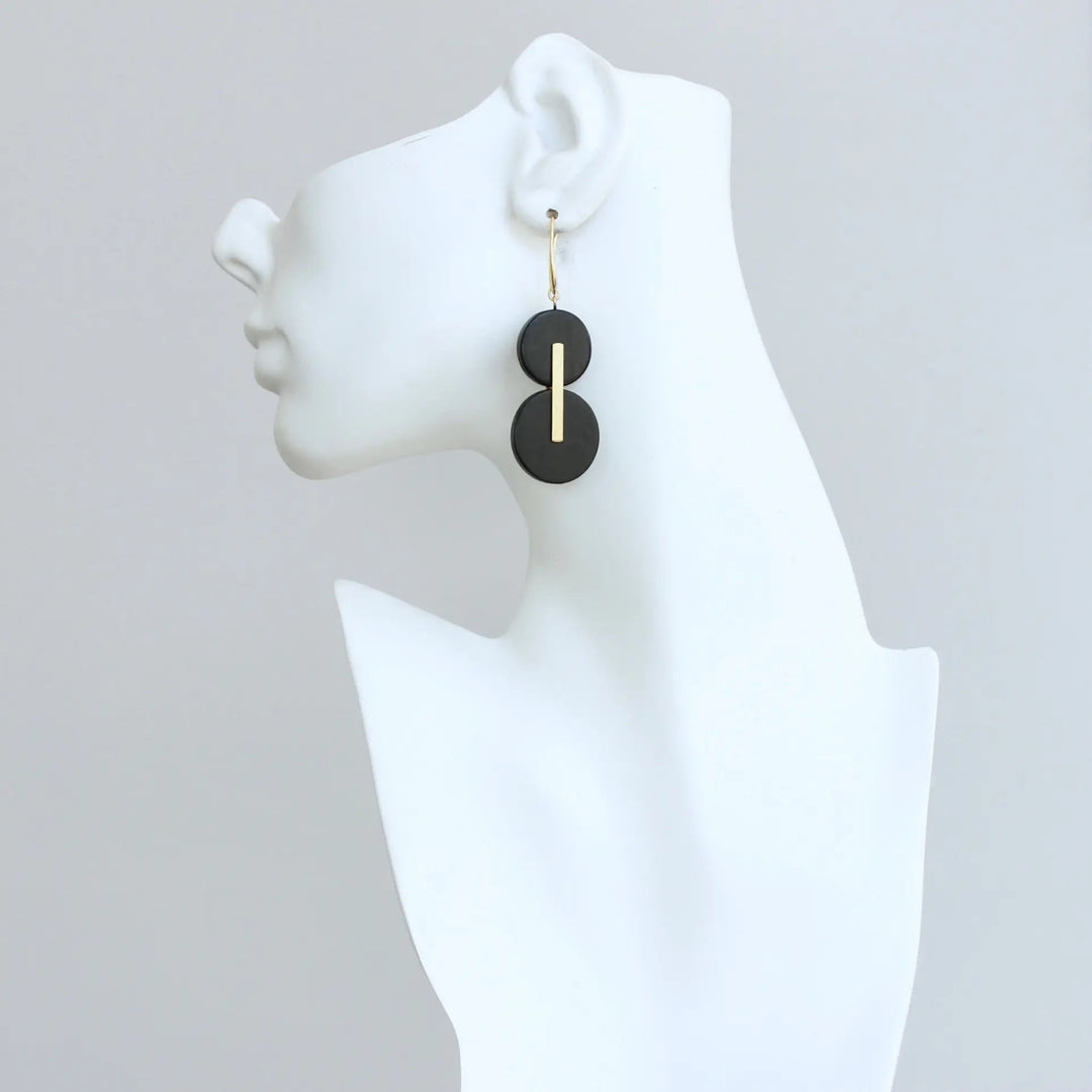 Black wood and brass earrings - The Village Retail