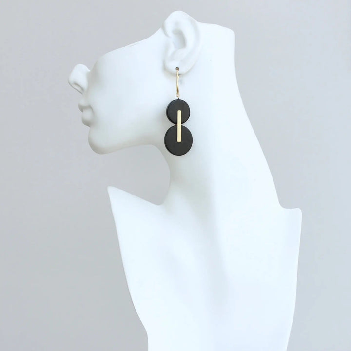 Black wood and brass earrings - The Village Retail