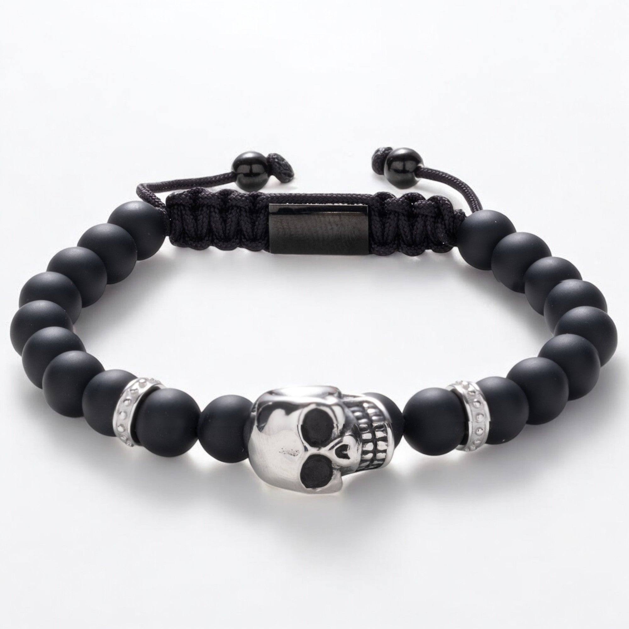 BOYBEADS Rod 8mm Matte Black Onyx Mens Skull Bracelet - The Village Retail