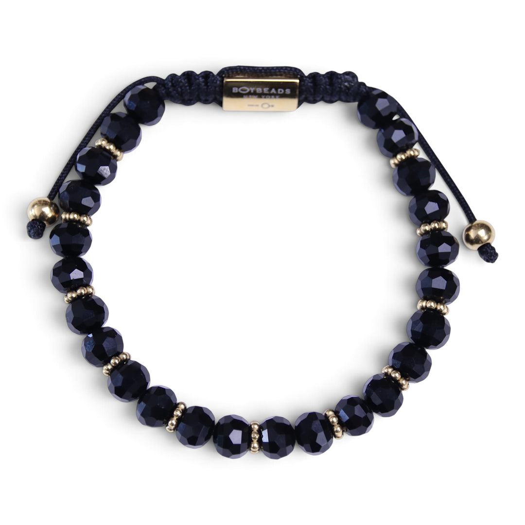 Boybeads | Faceted Black Onyx and Stainless Steel Adjustable Beaded Bracelet