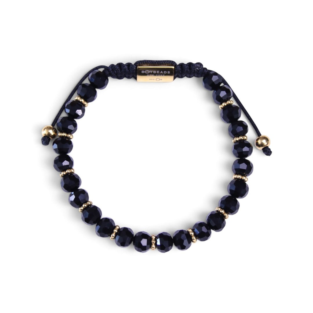 Boybeads | Faceted Black Onyx and Stainless Steel Adjustable Beaded Bracelet