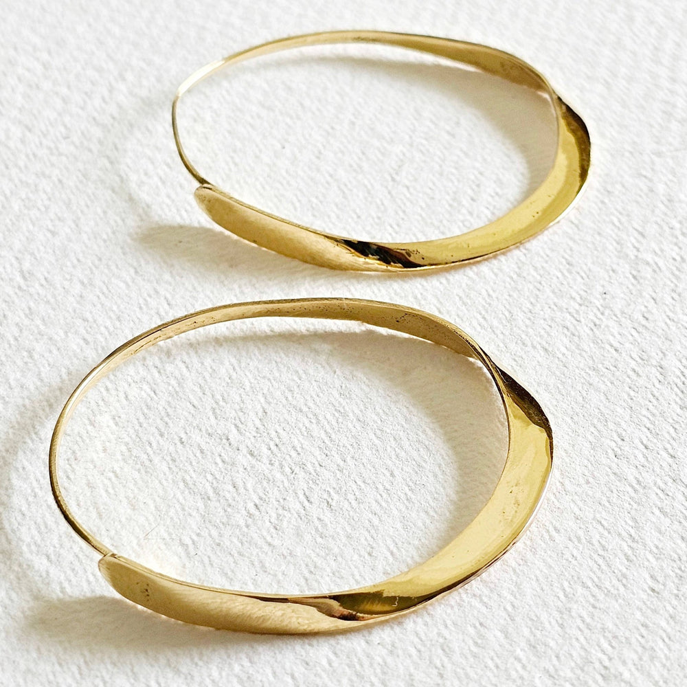 Brass twisted ribbon design hoop earrings handmade - The Village Retail