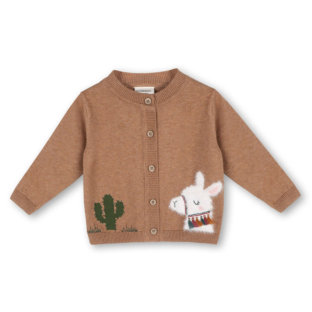 Cactus Llama Appliqué Organic Cotton Baby Cardigan Sweater - The Village Retail
