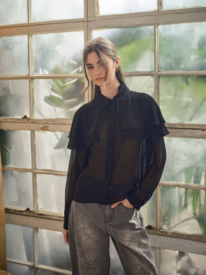 CAPE LAYERED SHEERED BLOUSE - The Village Retail