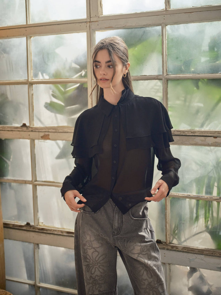 CAPE LAYERED SHEERED BLOUSE - The Village Retail