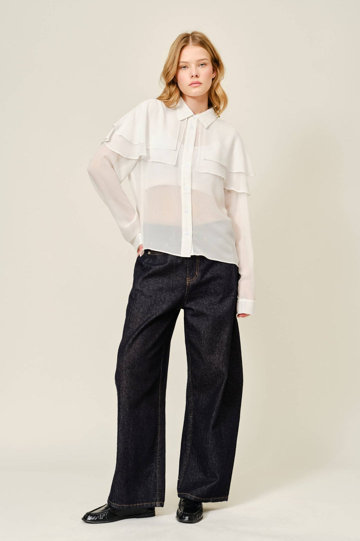 CAPE LAYERED SHEERED BLOUSE - The Village Retail
