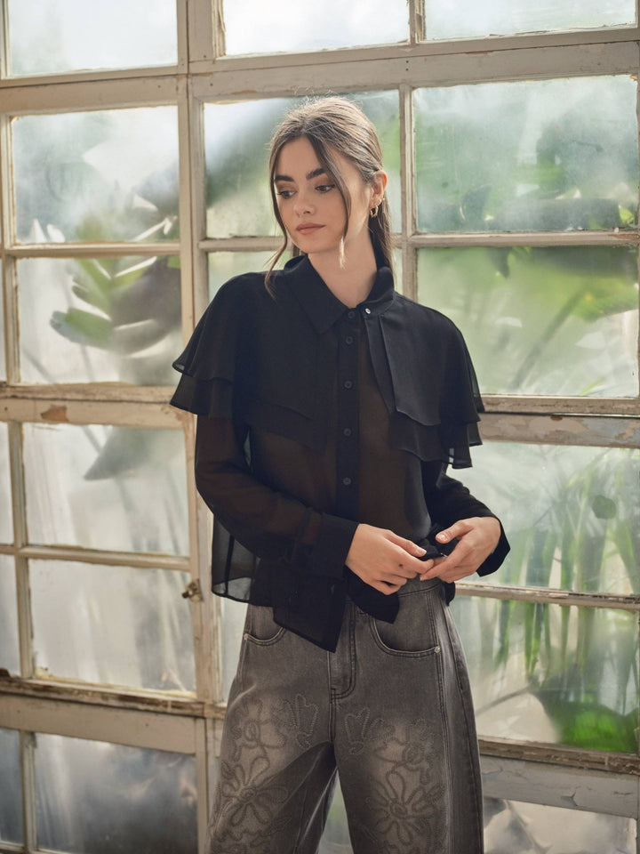 CAPE LAYERED SHEERED BLOUSE - The Village Retail