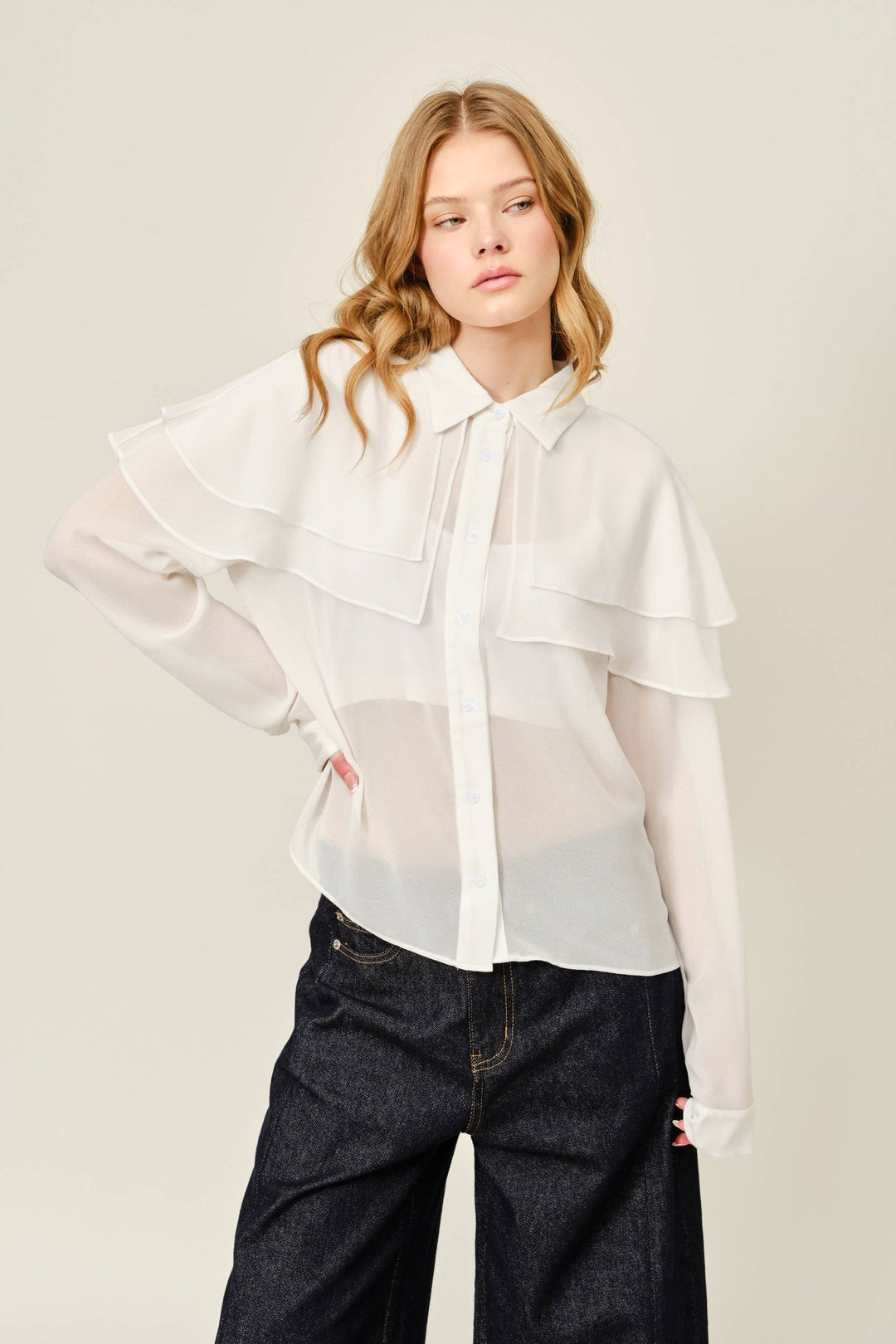 CAPE LAYERED SHEERED BLOUSE - The Village Retail