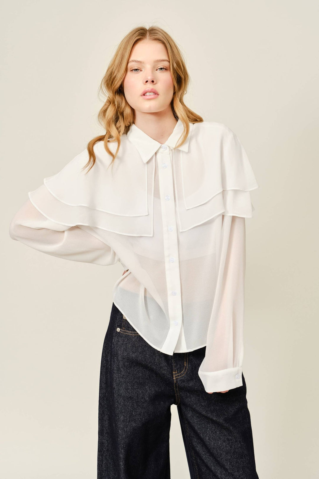 CAPE LAYERED SHEERED BLOUSE - The Village Retail