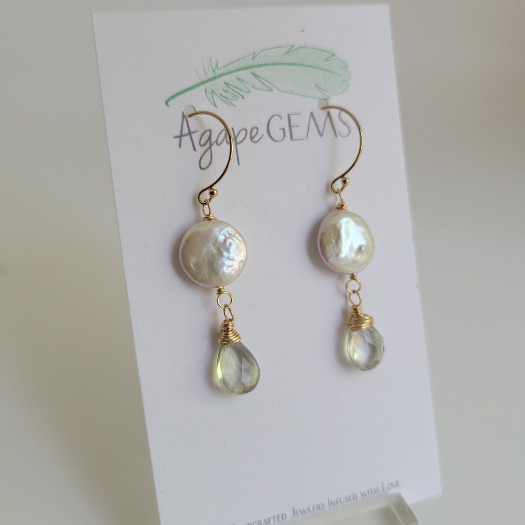 Coin Pearl &amp; Gemstone Drop Earrings - The Village Retail