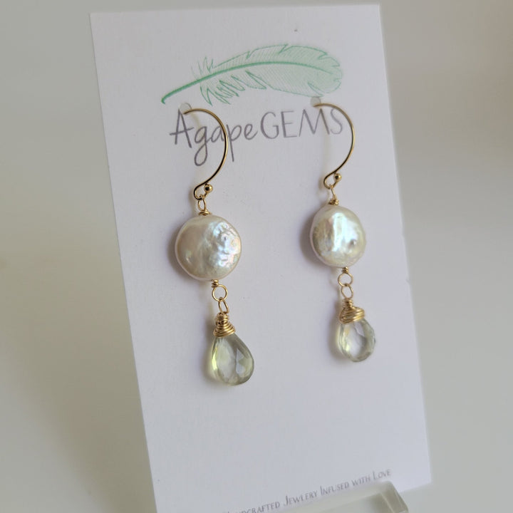 Coin Pearl &amp; Gemstone Drop Earrings - The Village Retail